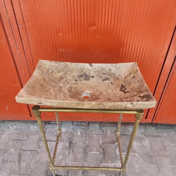 Kahverengi Traverten Tezgah Üstü Lavabo
