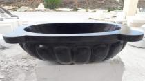 Elips Kavun Dilimli Siyah Mermer Kurna