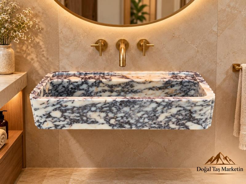 Calacatta Viola Mermer Lavabo Banyo Lavbosu