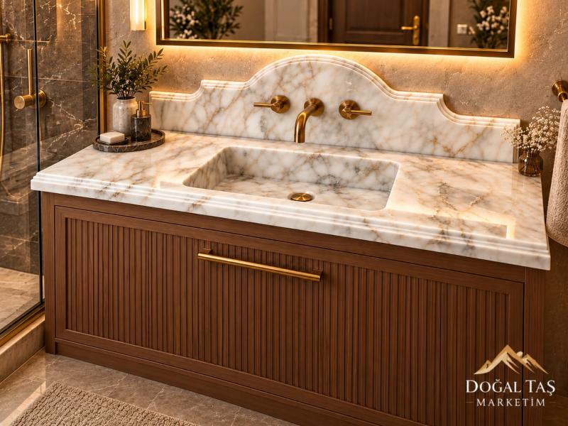 Calacatta Gold Mermer Lavabo Mermer Banyo Lavabosu