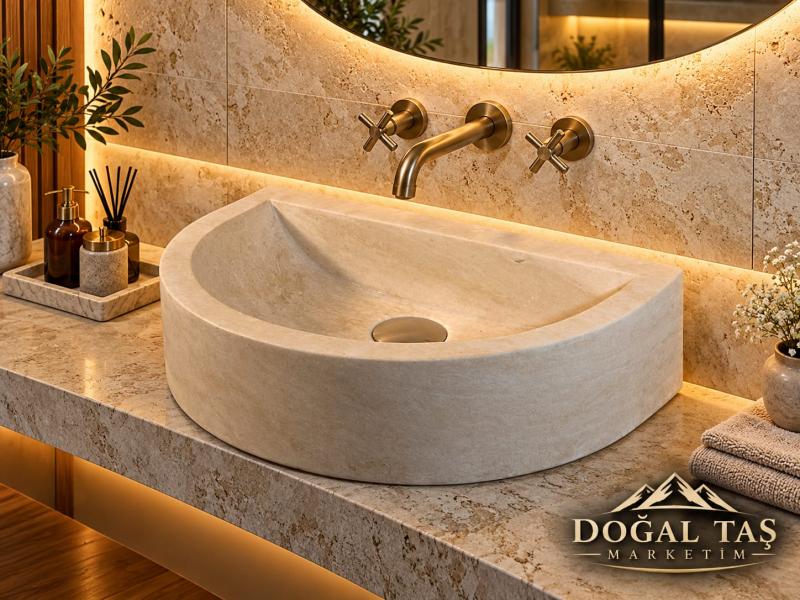 Traverten Lavabo -D Model Banyo Lavbosu