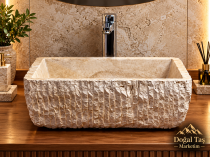 Traverten Lavabo, Doğal Taş Banyo Lavabosu, Lüks Dekoratif Tasarım